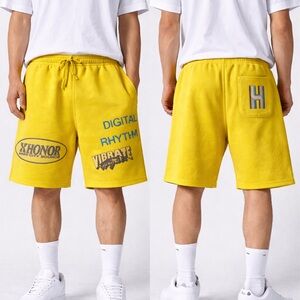 Honor The Gift XHONOR Yellow Graphic Shorts Men’s Medium Streetwear Drawstring